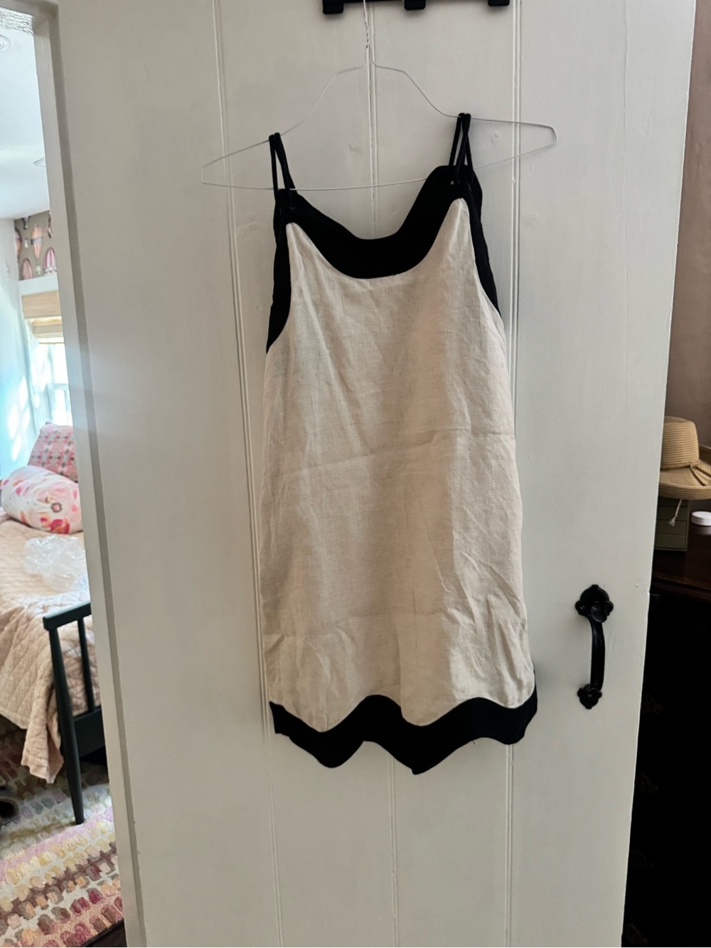 STAUD Black & Cream Scalloped Hem Mini Dress
